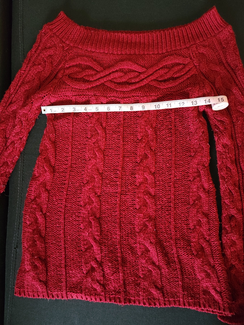 ALLOY Off-the-Shoulder/Boatneck Cable Knit Sweater in Red - Picture 8 of 11
